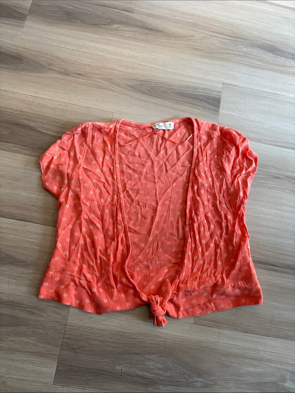 Hollister Coral Tie-Front Short Sleeve Cardigan